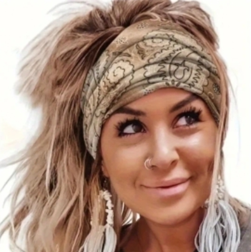 Boho Paisley Tan/Beige Wide Headband. New!